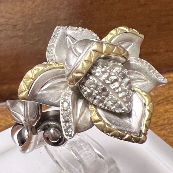 Barbara Bixby Jewelry - Barbara Bixby Lotus Flower Ring White Topaz Sterling Silver 18K Gold